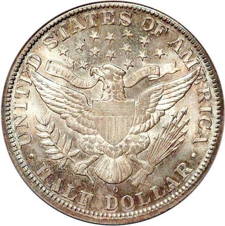 1892-O Micro O Barber half dollar mintmark comparison showing dramatically undersized O beneath eagle's tail feathers