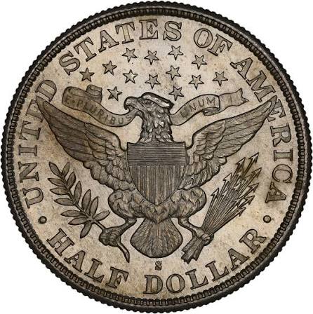 1892-S Barber Half Dollar obverse showing Liberty head and reverse with San Francisco S mintmark