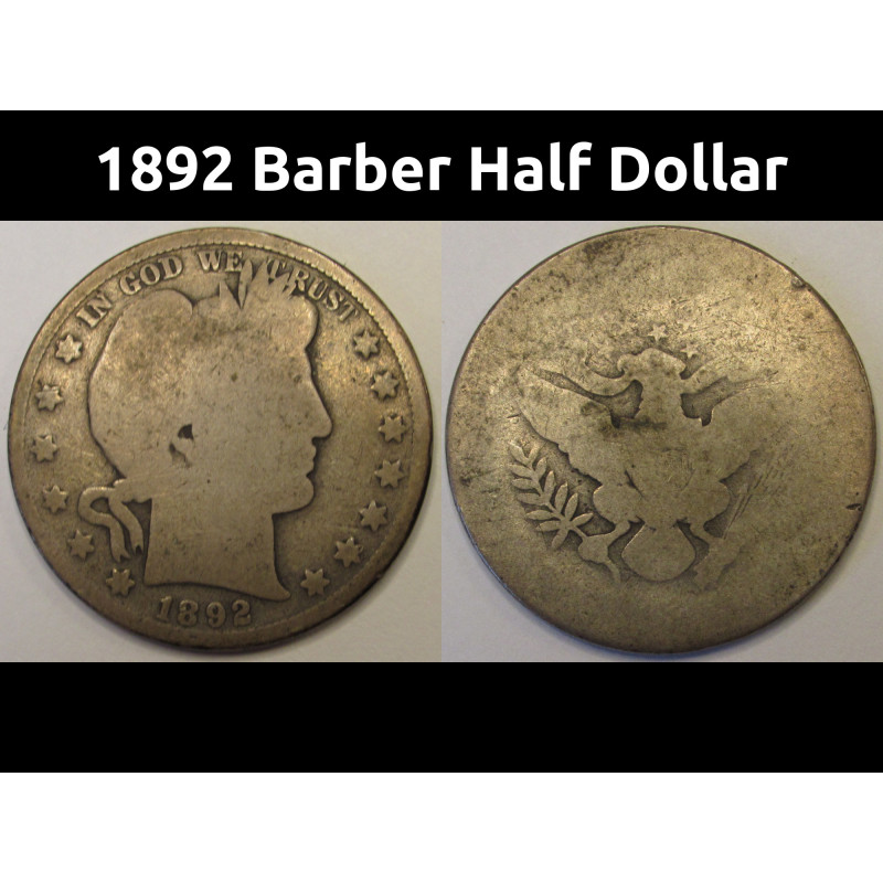 Group display of 1892 Barber Half Dollar specimens from Philadelphia, New Orleans, and San Francisco mints alongside the 1892 Columbian Exposition Half Dollar